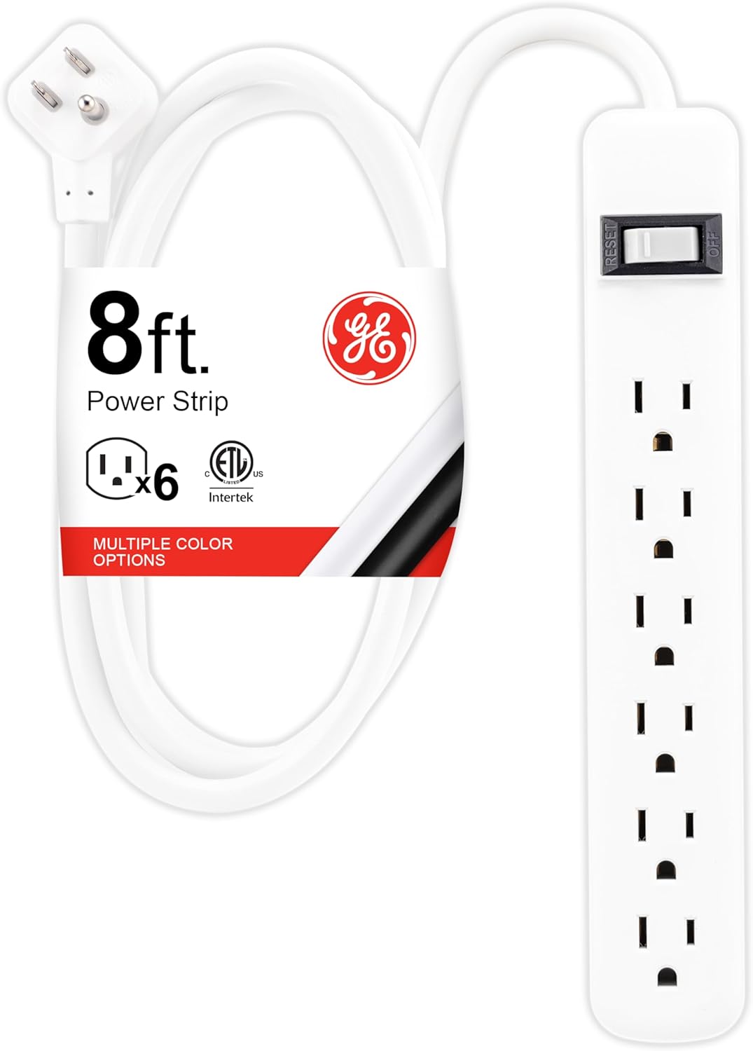 GE 6-Outlet Power Strip, 8ft Cord, Heavy Duty Plug