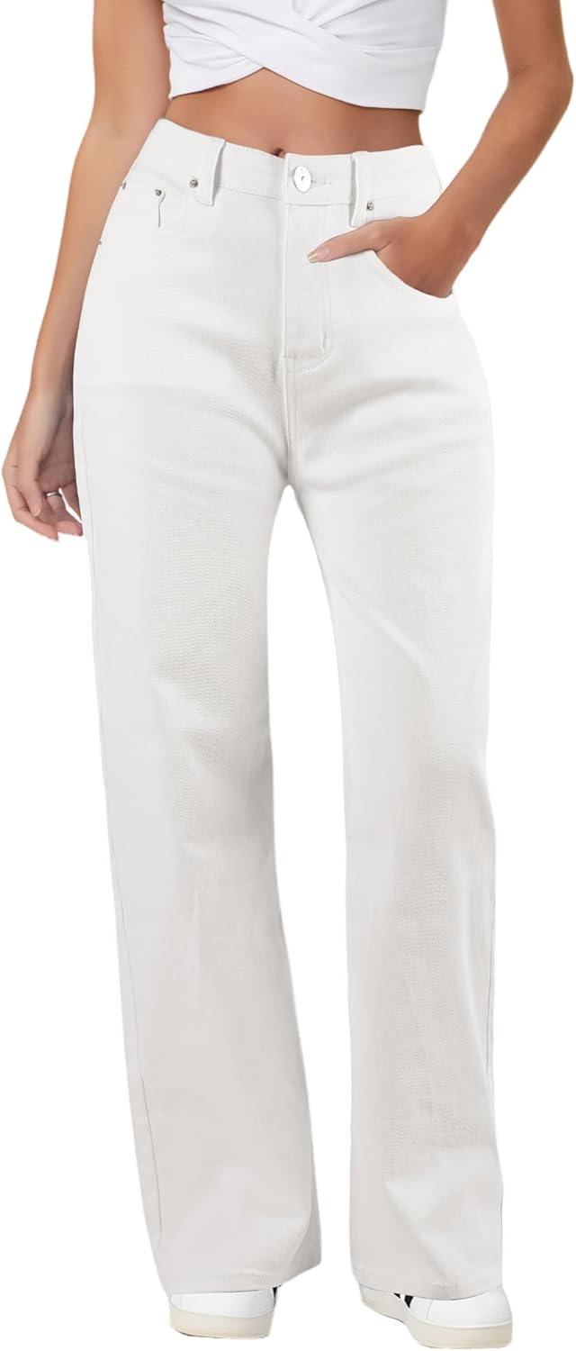 Baggy Stretchy Jeans for Women High Waisted Wide Leg Denim