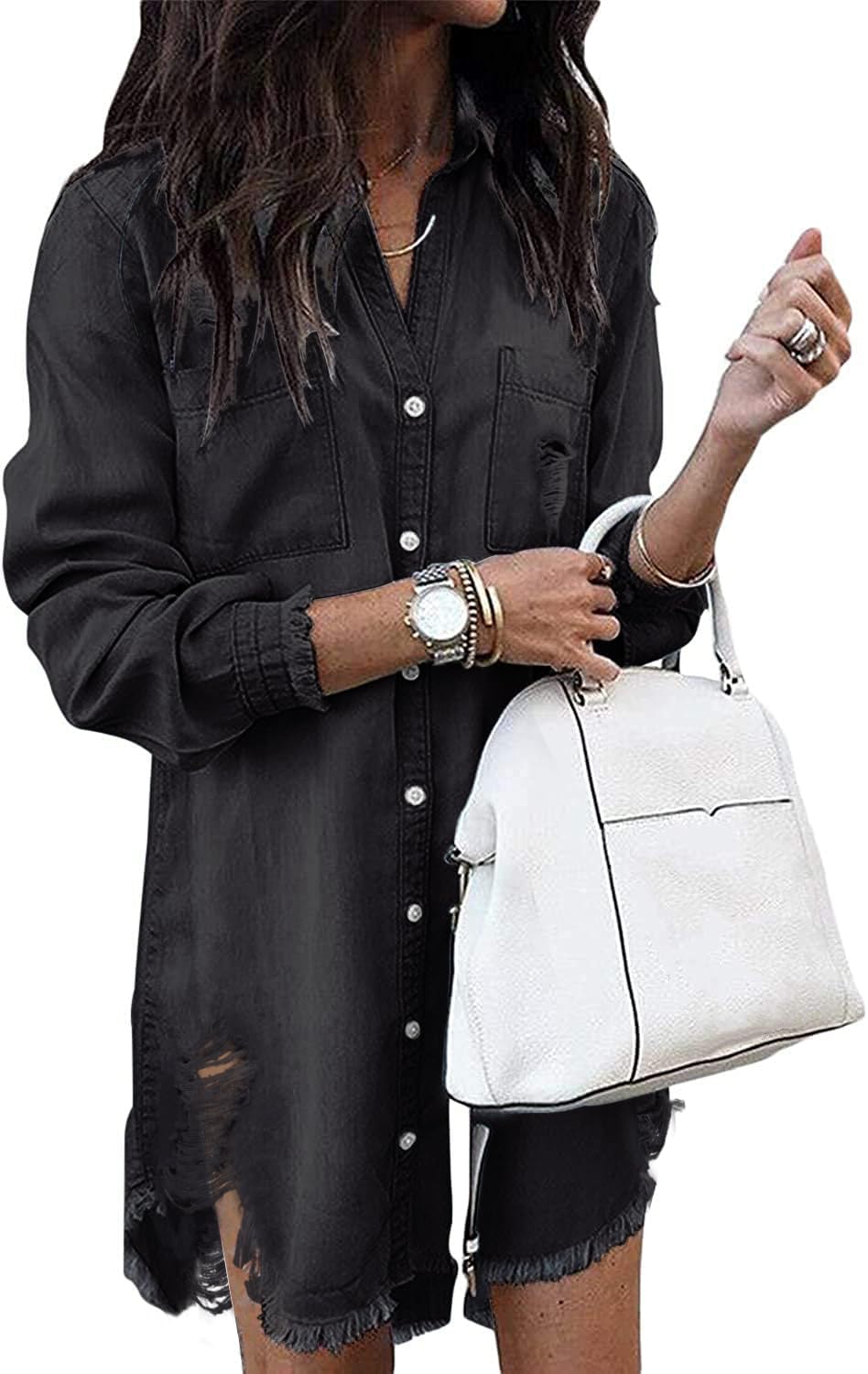Zilcremo Women Denim Shirt Dresses for Casual Style