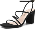 DREAM PAIRS Heeled Strappy Block Sandals - Rhinestone Detail