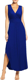 WOOSEA Women Sleeveless Deep V Neck Pocket Maxi Dress - Comfortable