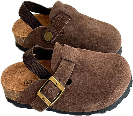 Kids Suede Clogs for Toddlers with Adjustable Buckle Design