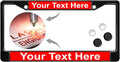 Black Powder-Coated Metal Personalized License Plate Frame - Red/White