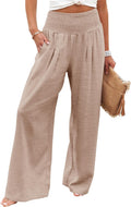 Womens Elastic High Waisted Palazzo Pants Casual Wide Leg - Flowy