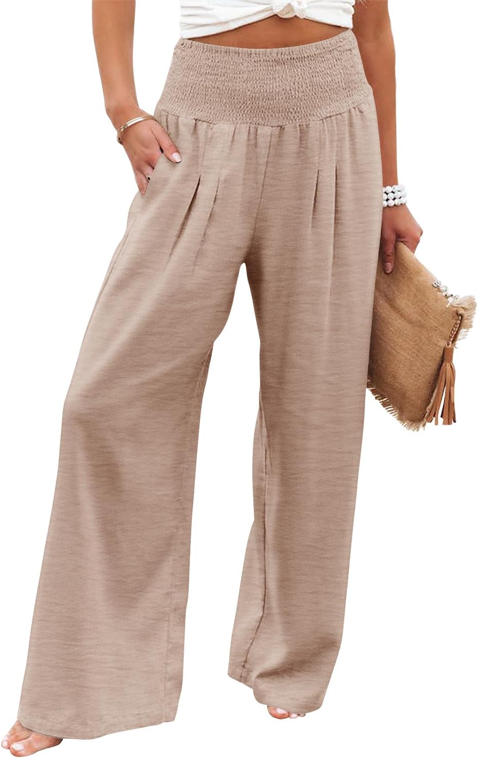 Angerella Womens Elastic High Waisted Palazzo Pants for Comfort