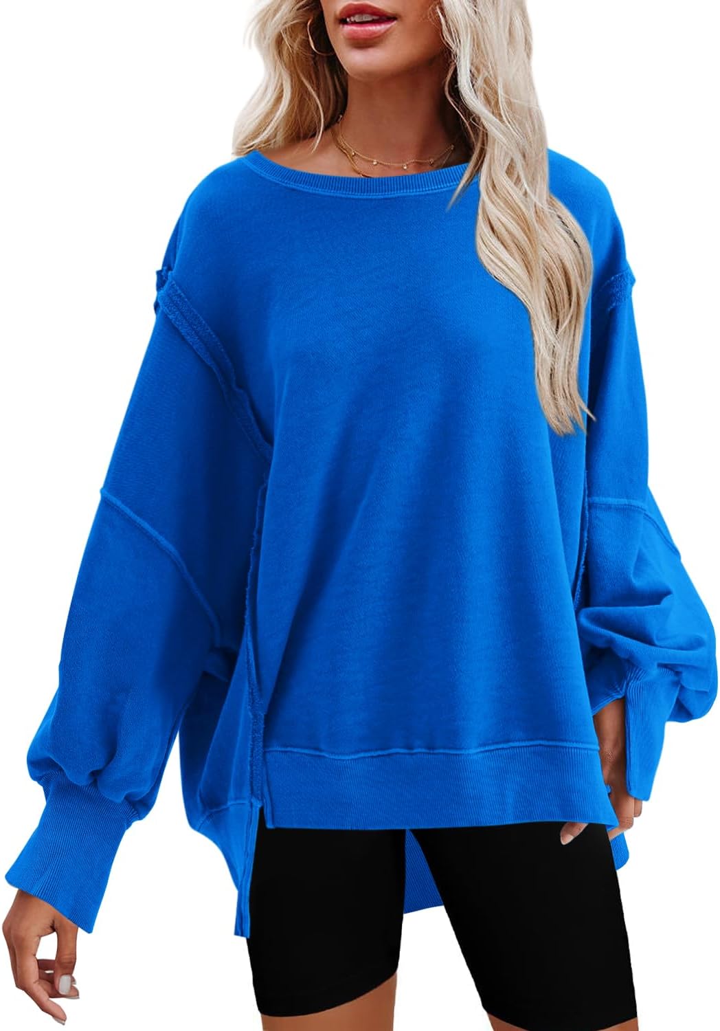Nirovien Womens Oversized Crewneck Sweatshirt with Side Slits