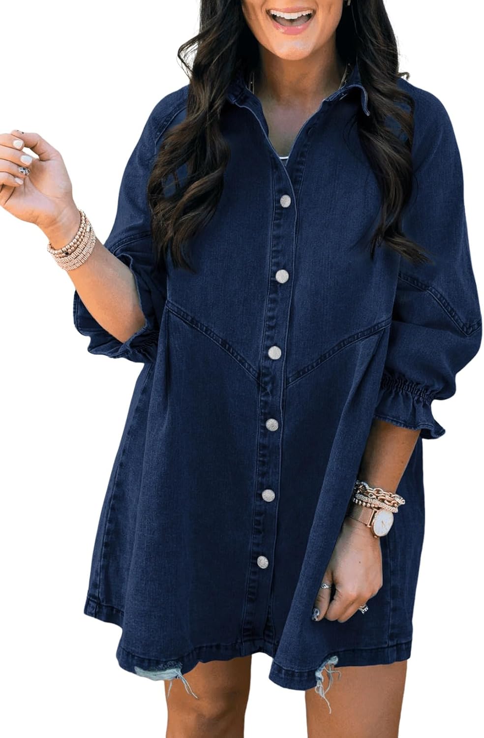 Sidefeel Womens Smocked Denim Jeans Mini Dress for Summer Fun