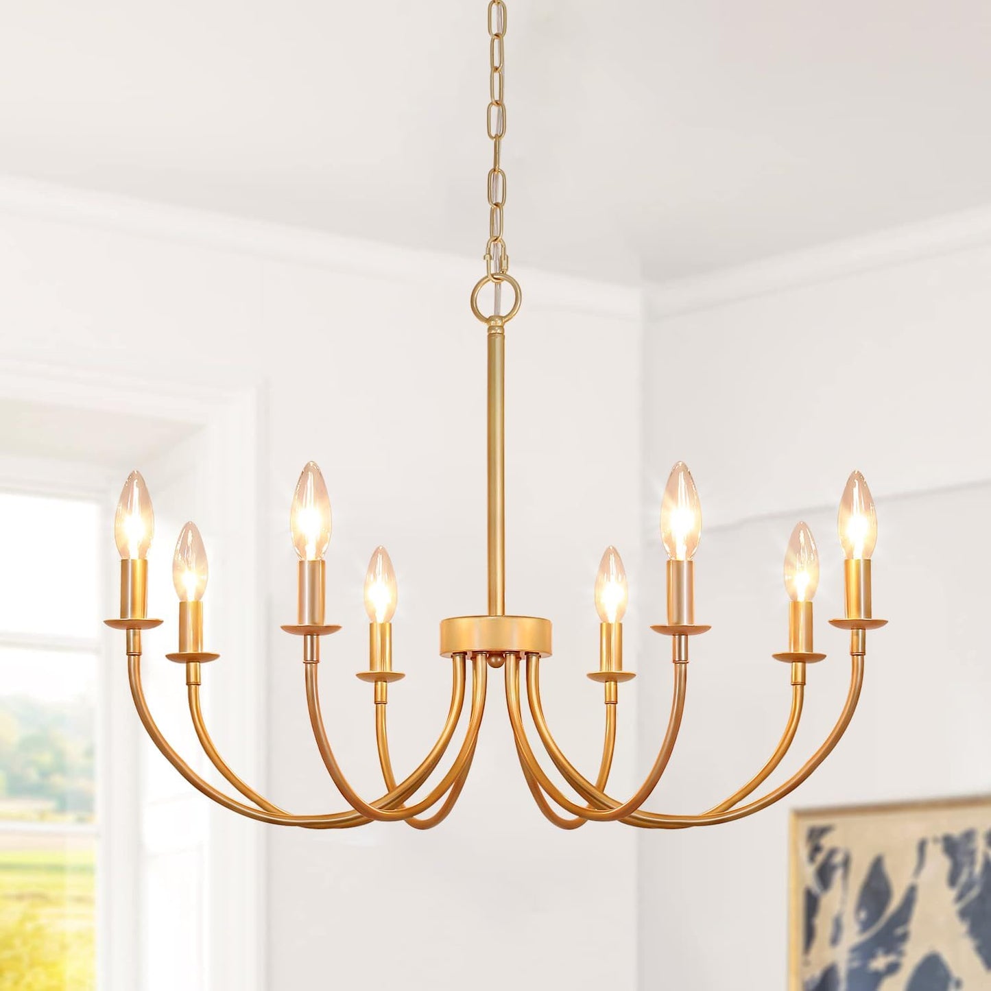 Farmhouse Chandelier for Dining Room - 8-Light Rose Gold Fixture