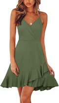 Womens Summer Floral Wrap Dress V Neck Ruffled Hem - Flowy Fit