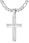 925 Sterling Silver Cross Necklace for Men with 5mm Figaro Chain