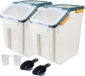 Rice Storage Container 2 Pack with Wheels and Measuring Cup - Airtight