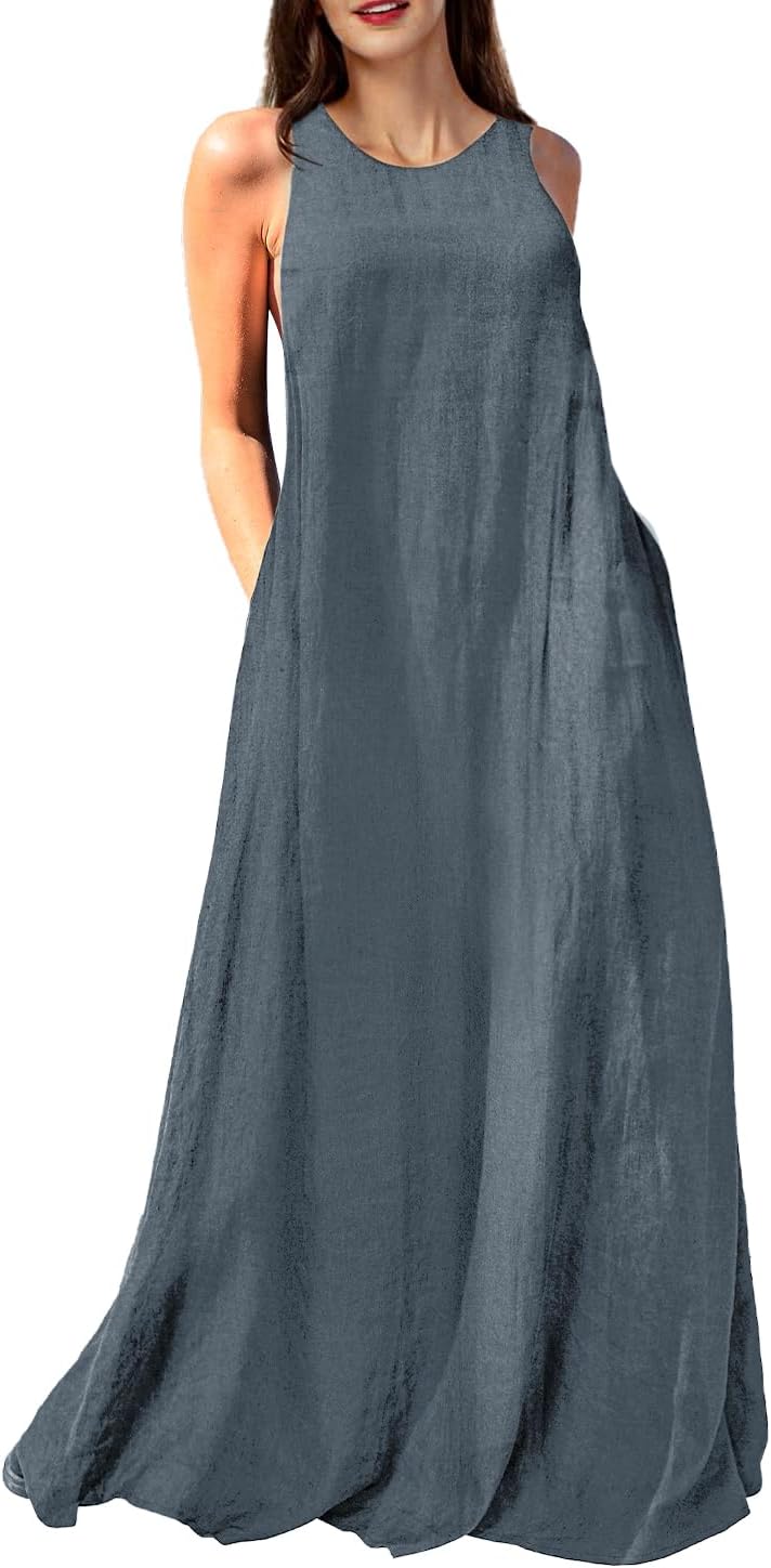 Rainday Women's Linen Dress: Casual Maxi with Pockets