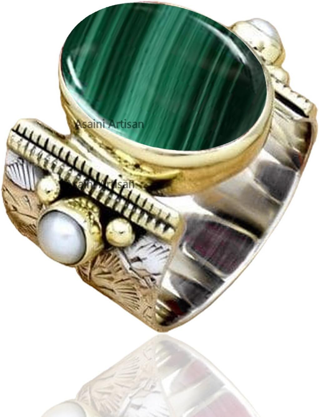 10x14 MM Oval Gemstone Sterling Silver Ring with Pearl Accents