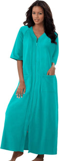 Womens Plus Size Long French Terry Zip-Front Robe (Petite Available)