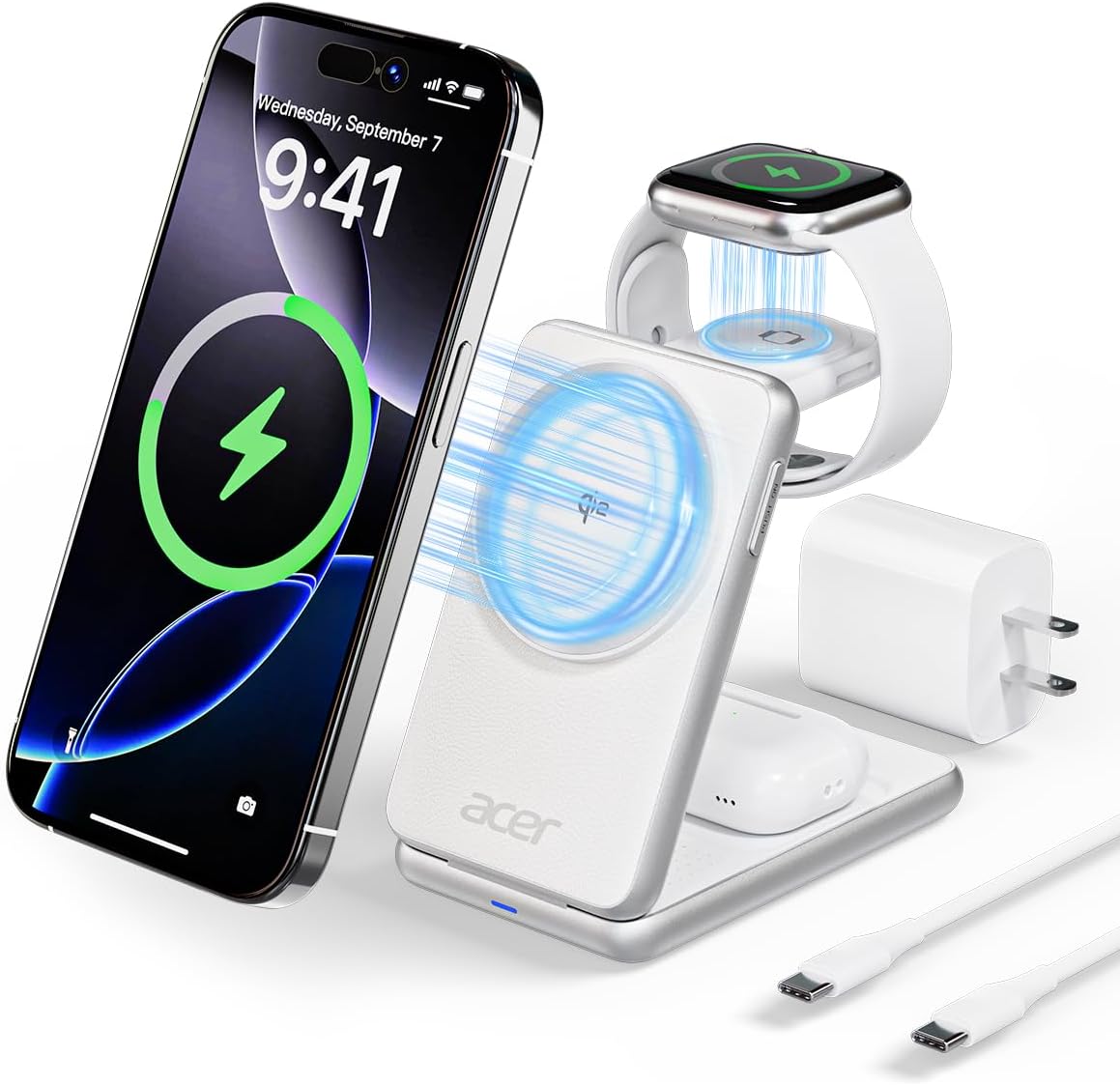 Acer 3 in 1 Wireless Charger for iPhone, Apple Watch, AirPods