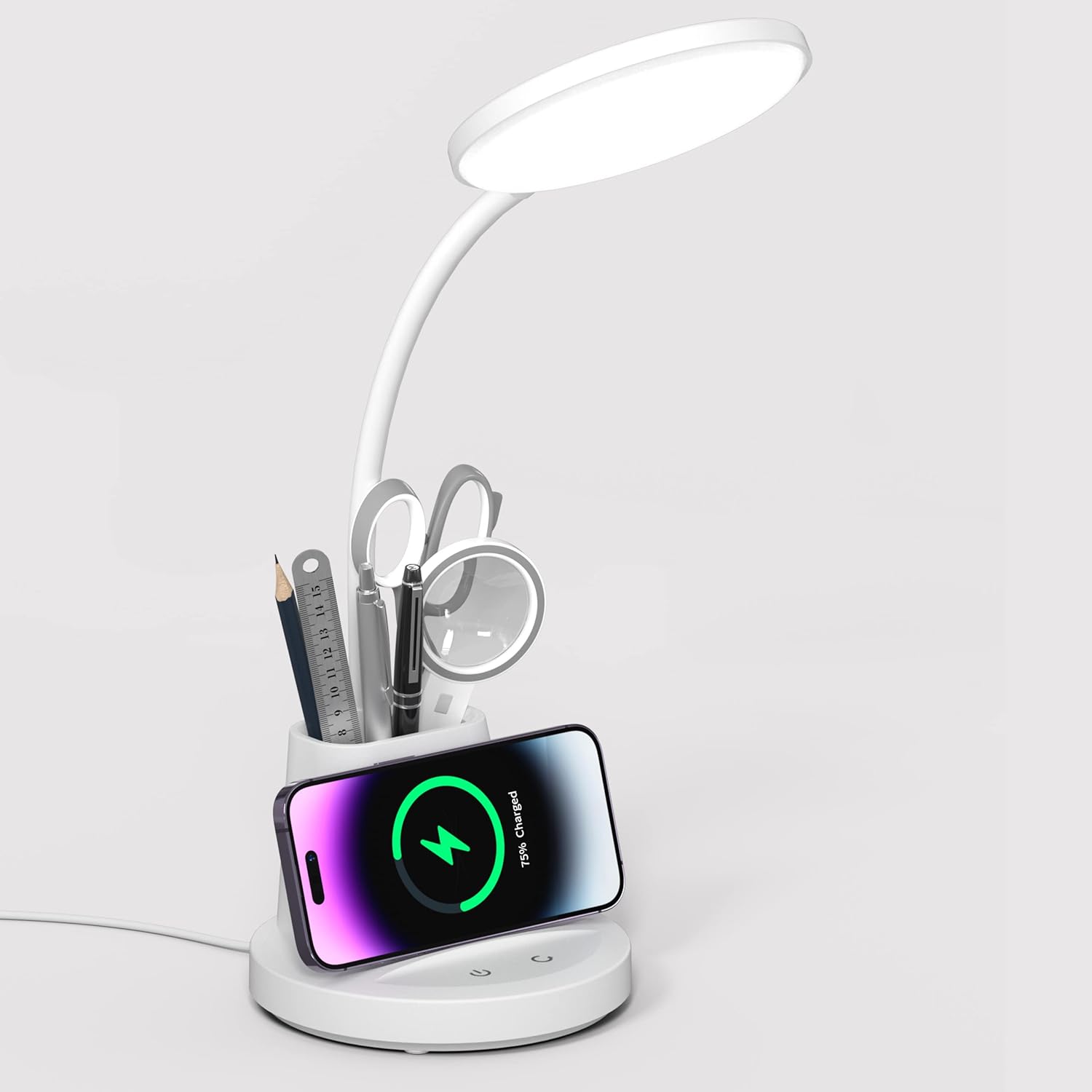 LED Desk Lamp with Wireless Charger and Pen Holder for Home Office