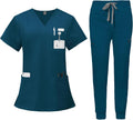 VIAOLI Women's V-Neck Scrub Set with 8 Pocket Jogger Pants Sets