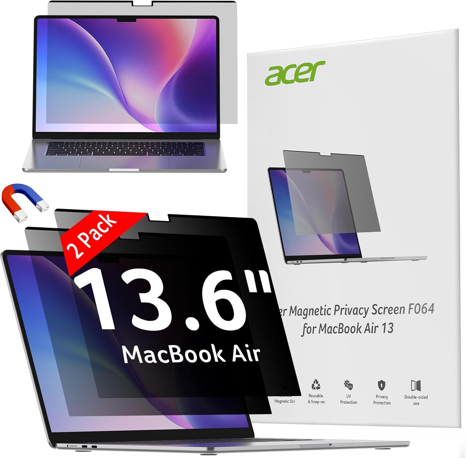 Magnetic Laptop Privacy Screen for MacBook Air 13 Inch - 2 Pack