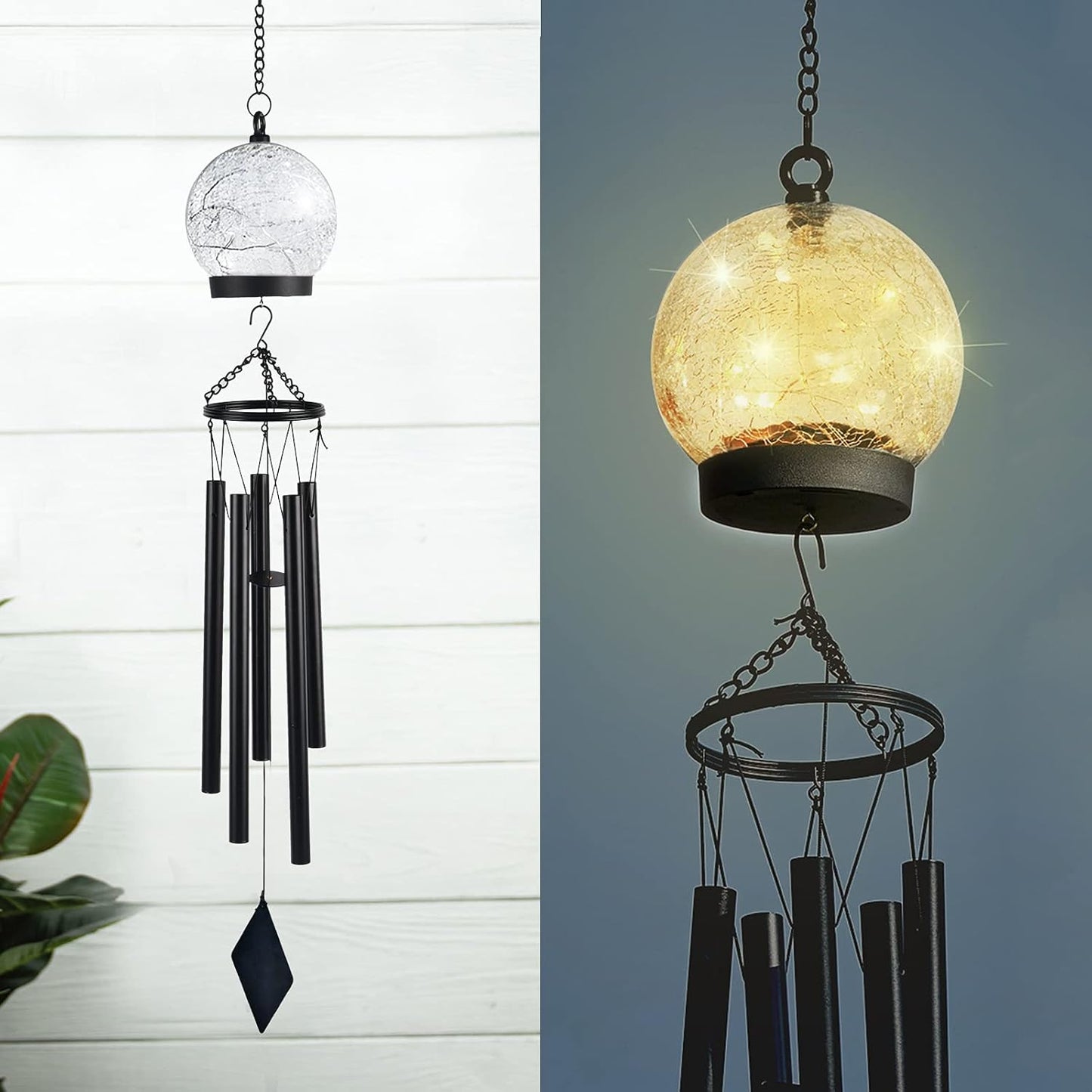 42 Inch Wind Chimes with Solar Lights for Garden Decor