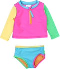 RuffleButts Girls Long Sleeve Rash Guard Swimsuit for Beach Fun