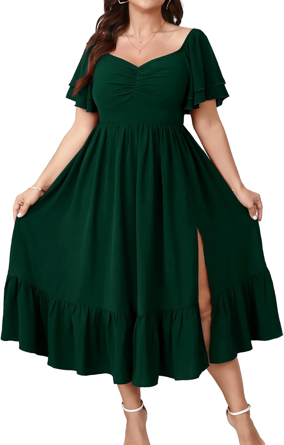 SCOMCHIC Plus Size Wedding Guest Cocktail Dress with Slit