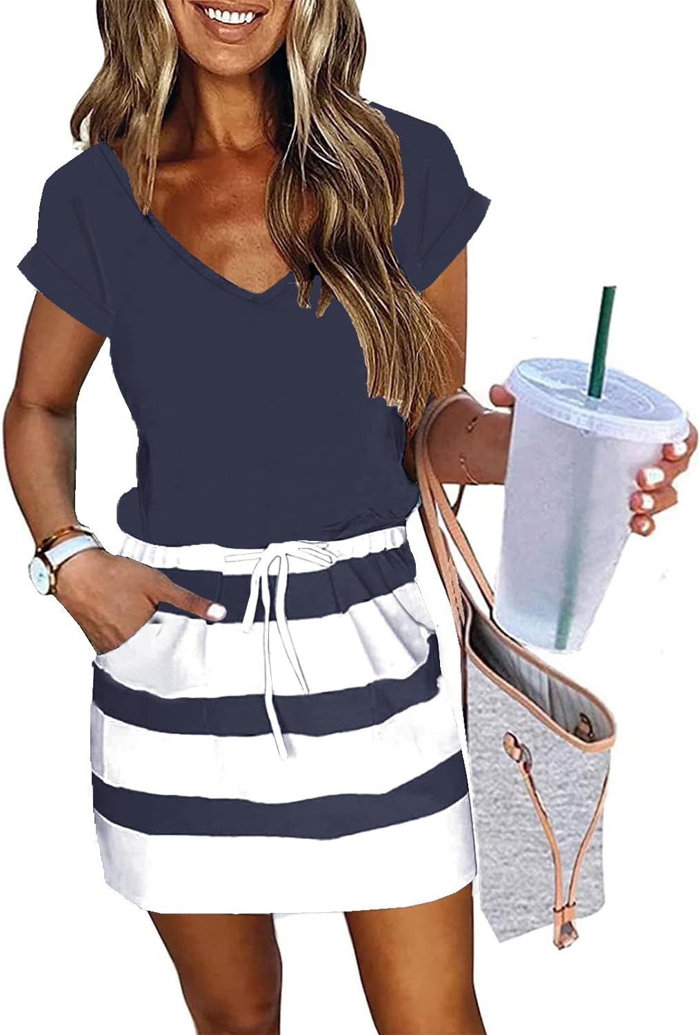 Womens Summer Dress with Lantern Sleeves and Tie Front Design