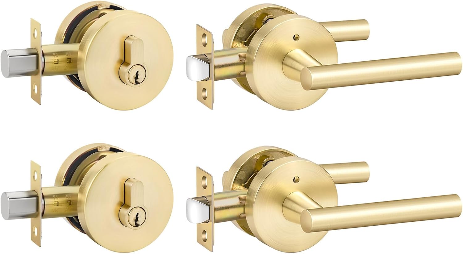 Modern Gold Door Handle Set with Deadbolt for Entry Doors