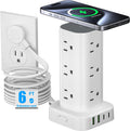 Tower Power Strip with 15W Wireless Charger - Compact 17-in-1 Tower