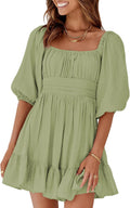 Dokotoo Womens Square Neck Tie Back Ruffle A-Line Dress - Flattering