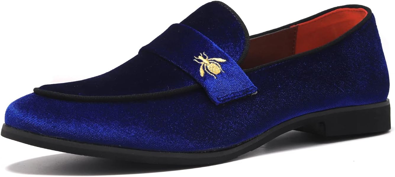 FLQL Men's Luxury Penny Loafer Slip-On Velvet Shoes for Parties