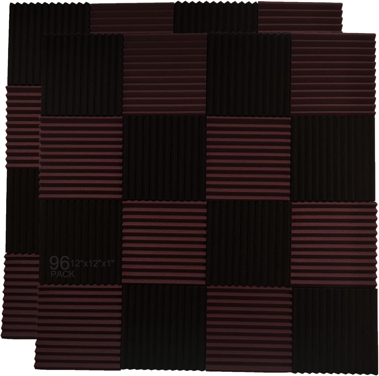 96 Pack Burgundy/Black Acoustic Foam Panels for Soundproofing