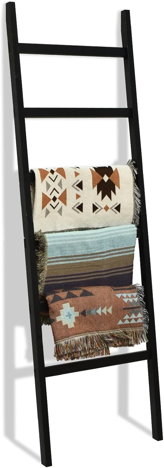 Extra Wide Wooden Blanket Ladder for Rustic Home Decor