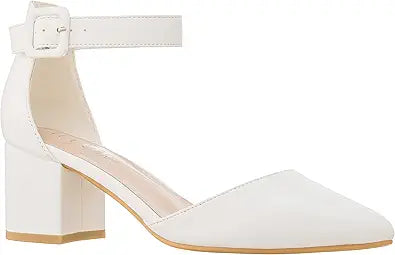 ILLUDE Womens Heels Pointy Closed Toe Pump with Chunky Low Block