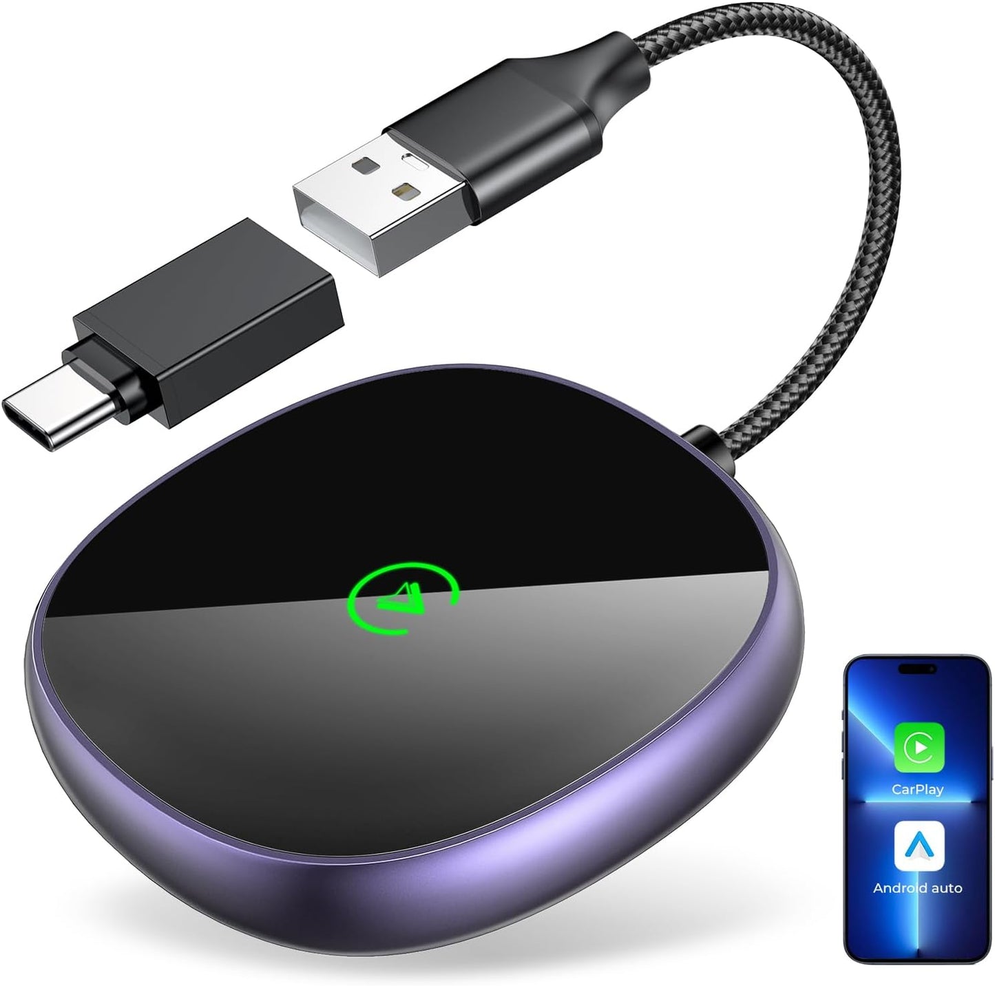 Wireless Carplay Adapter for iPhone & Android Auto 2-in-1