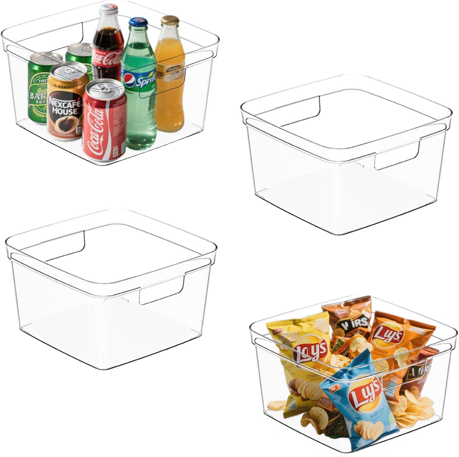 MOONEDGE Clear Plastic Storage Bins for Pantry and Fridge Use