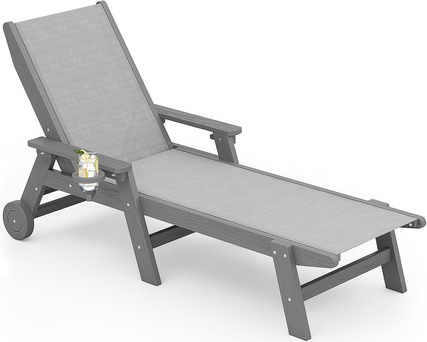 SERWALL Patio Chaise Lounge Chair with 5 Positions and Wheels
