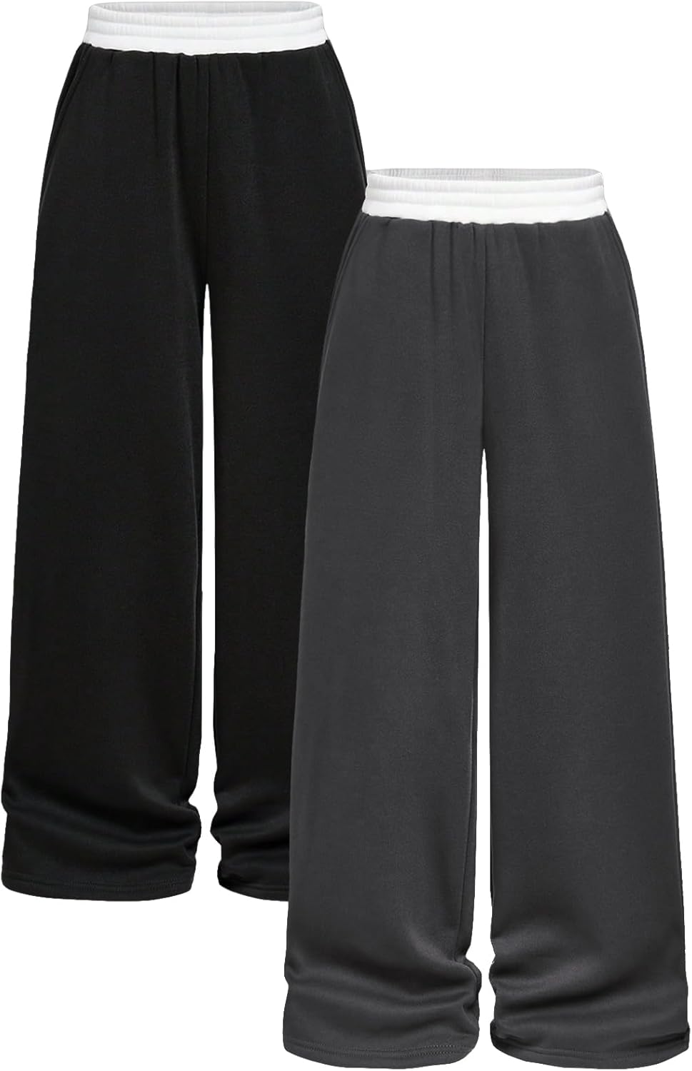 Girl's Wide Leg Sweatpants with Elastic Waist - Trendy 2 Pack
