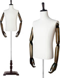 Male Mannequin Torso Dress Form with Wooden Arms - Height Adjustable
