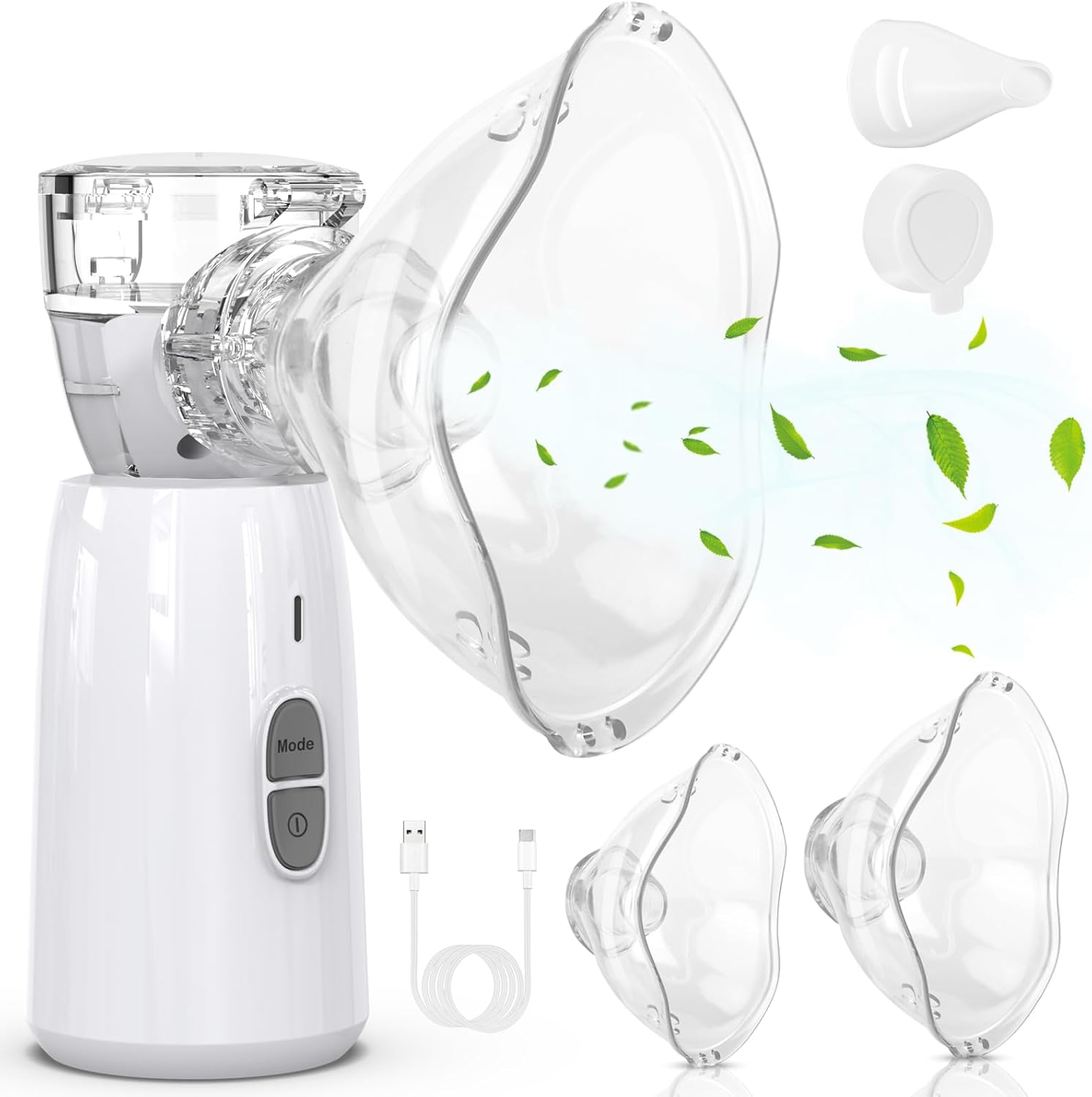 Hosioe Portable Mesh Nebulizer - Quiet, 2 Masks, 2 Modes, Anywhere Use