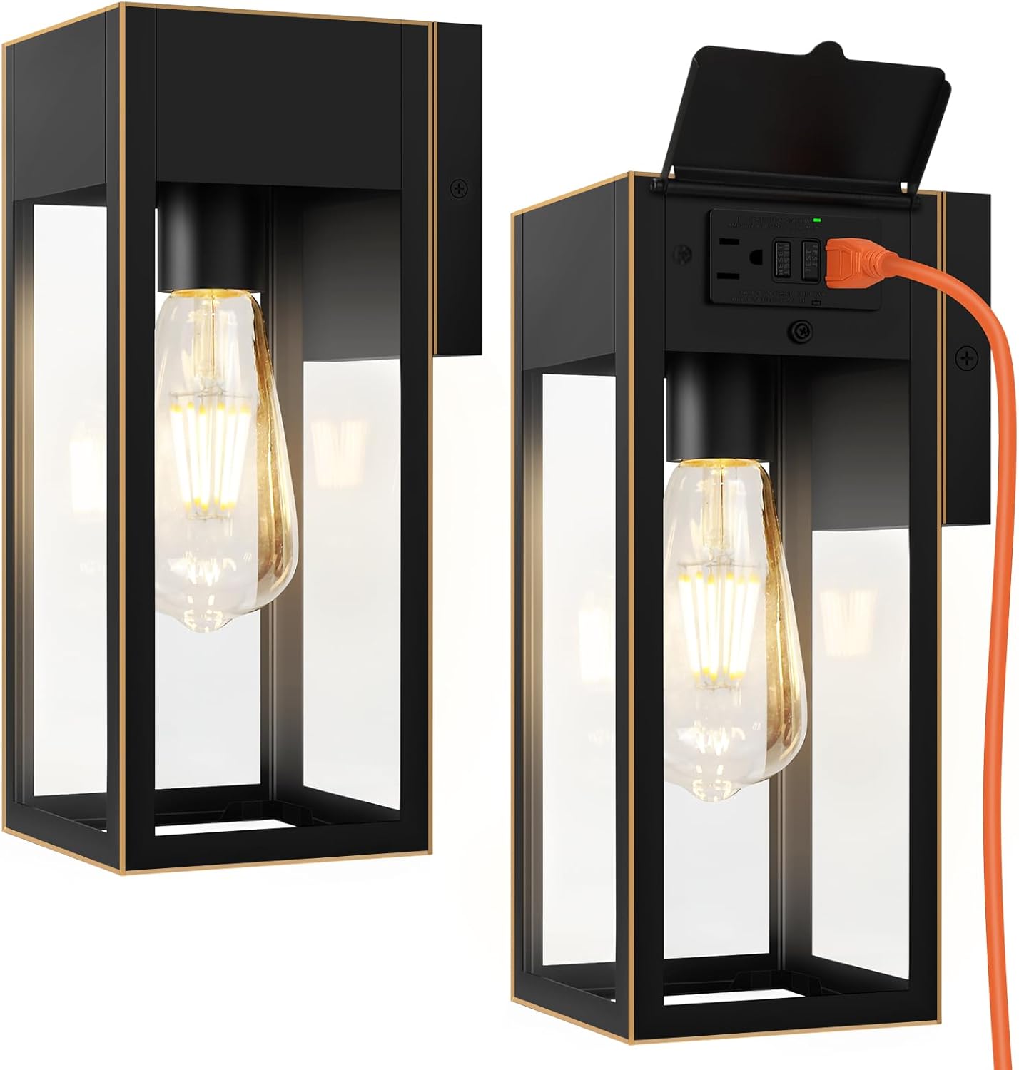 2 Pack Outdoor Wall Sconce with GFCI Outlet for Modern Homes