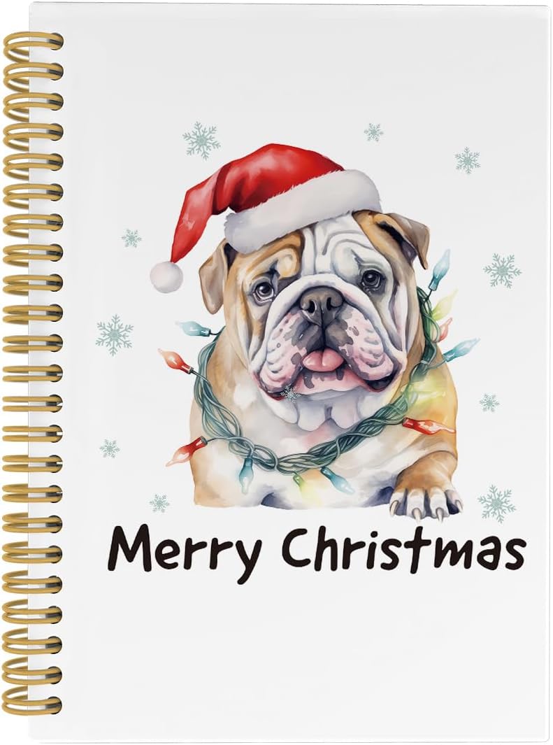 Christmas Dog Notebook for Women - 164pgs English Bulldog Design