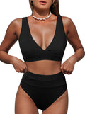 Hilinker Women's Leopard Bikini Swimsuit Set - Flattering V Neck High