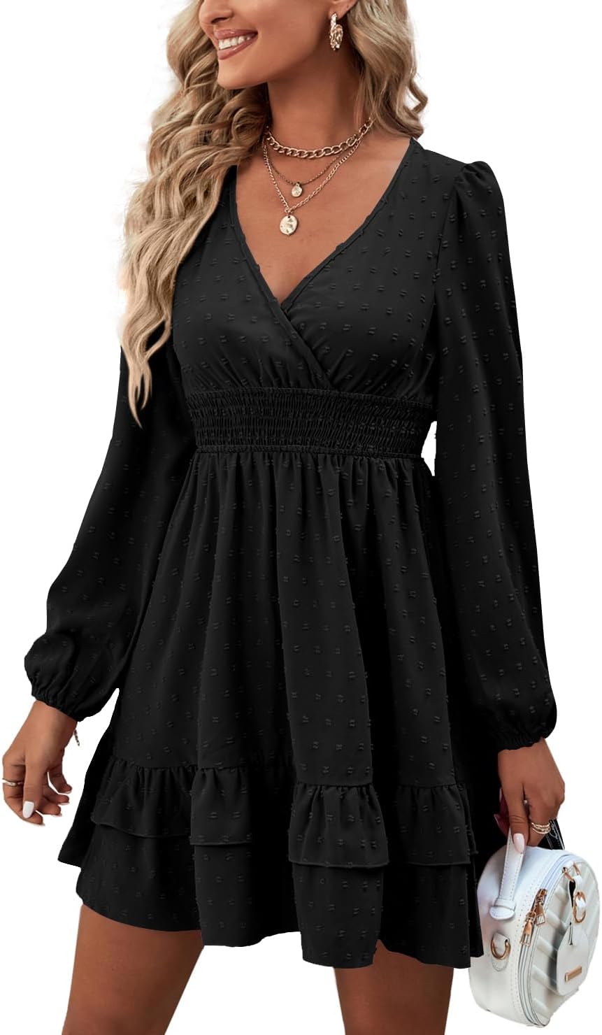 Rooscier Women's Wrap V Neck Swing Ruffle Mini Dress Review