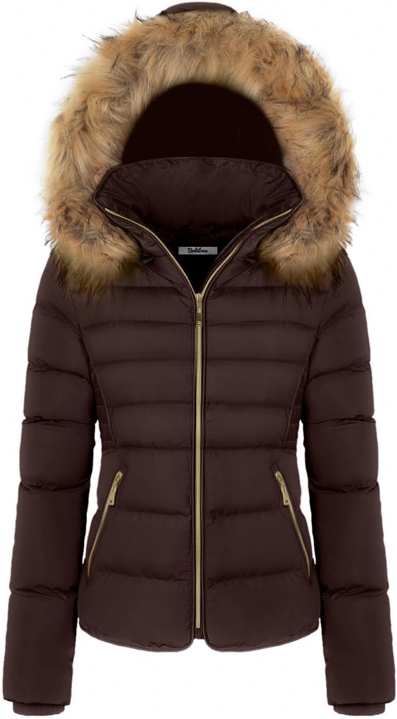 BodiLove Women's Thickened Fur Hooded Jacket for Winter Warmth