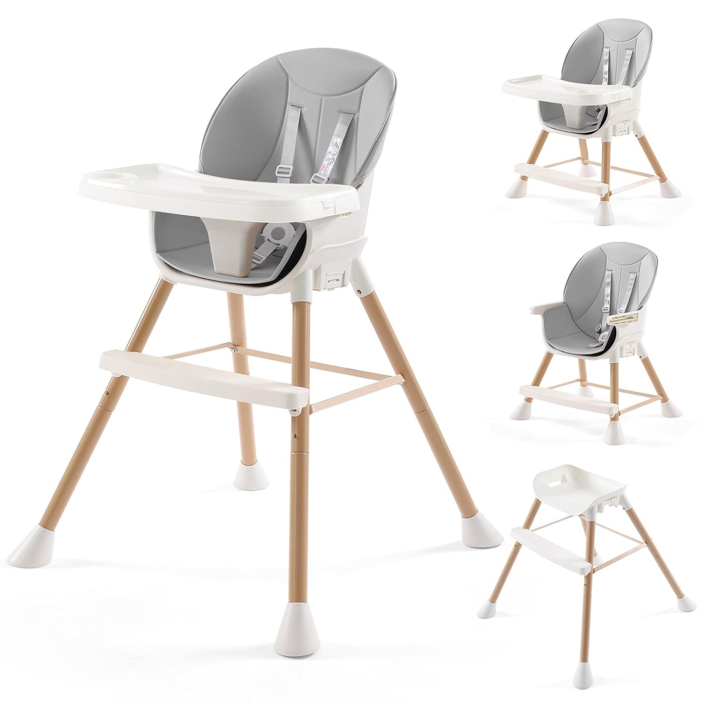 6-in-1 Convertible High Chair for Babies and Toddlers in Light Gray