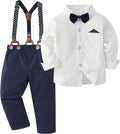 Baby Boy Dress Shirt Suit with Bowtie and Suspenders