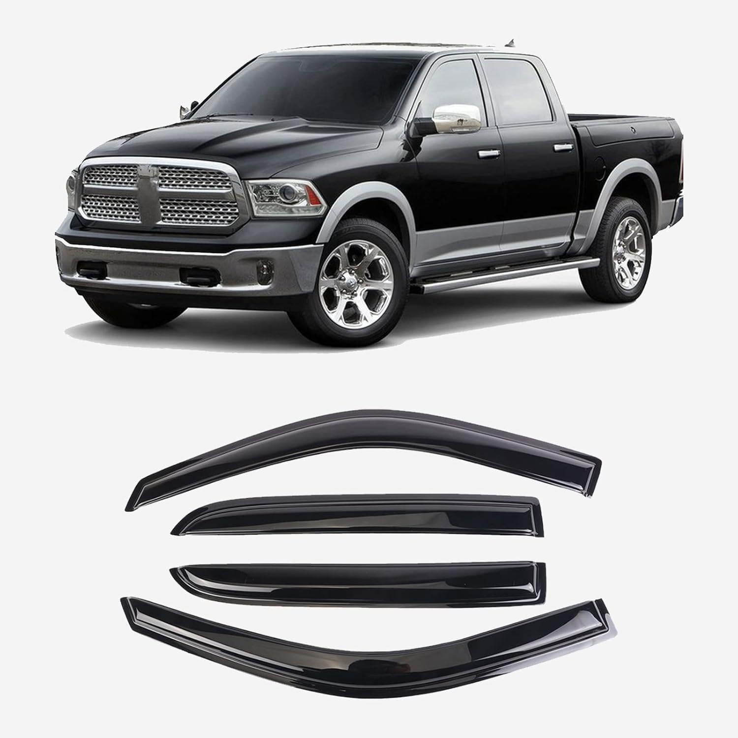 Window Visor Rain Guard Tape-On for 2009-2023 Ram 1500 & 2500