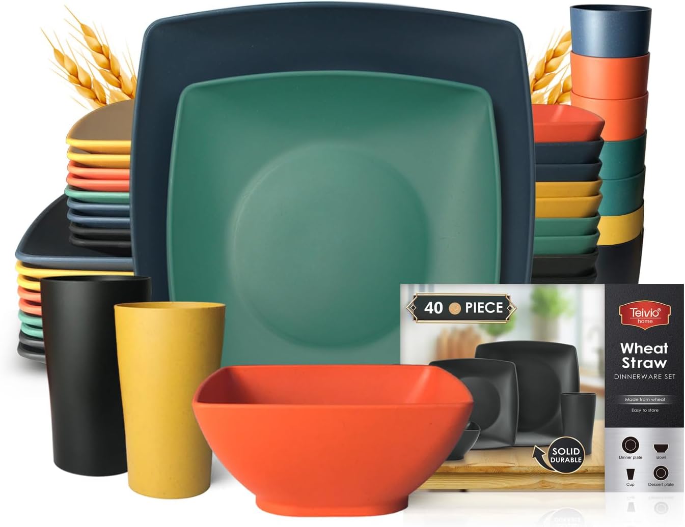 Teivio 40-piece Kitchen Wheat Straw Dinnerware Set for 10