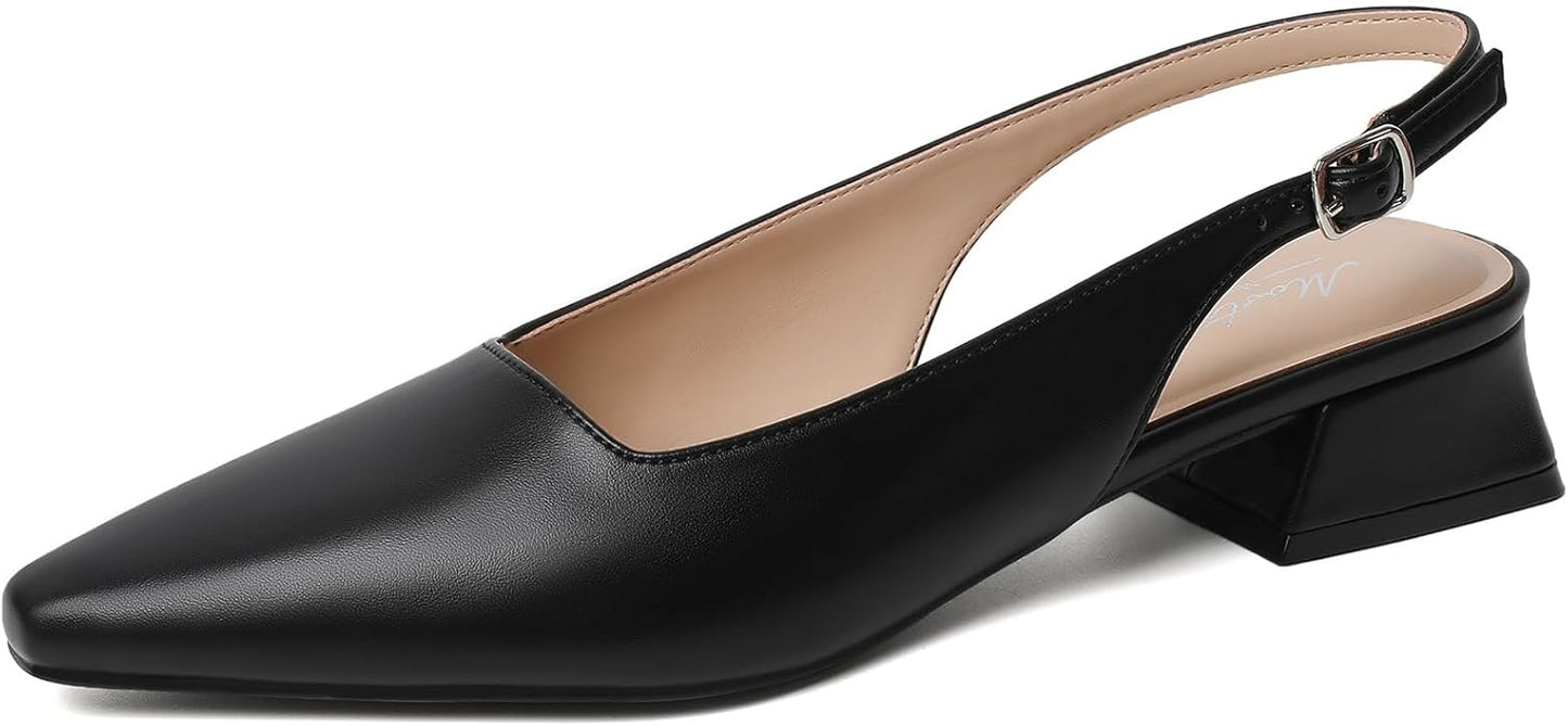 Mostrin Womens Chunky Low Heels D'Orsay Slingback Pumps