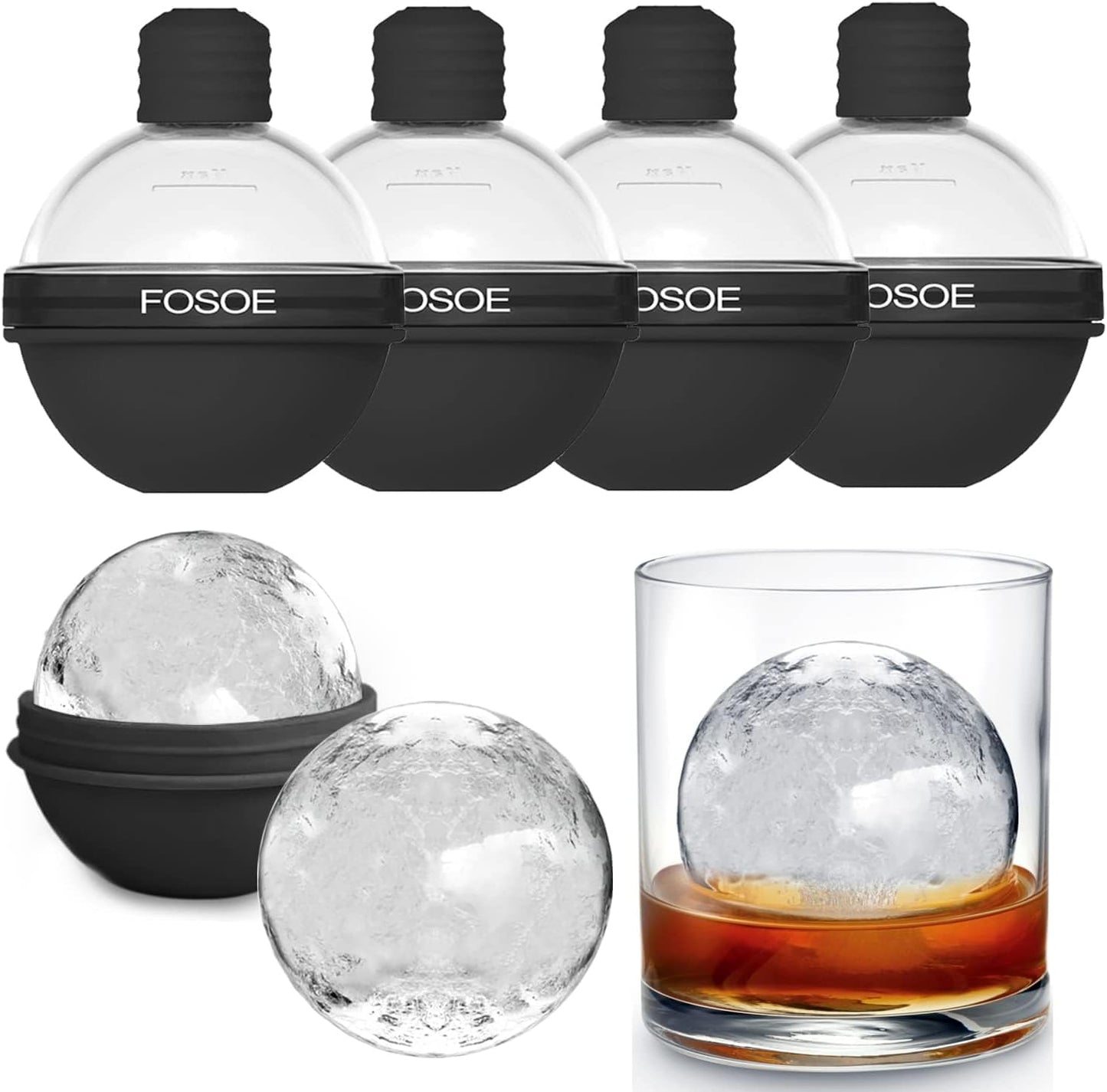 Set of 4 FOSOE Ice Ball Molds - Perfect for Whiskey!